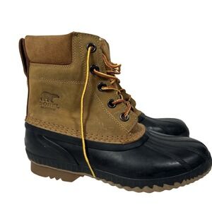 Sorel Waterproof Leather Duck Boots Brown Lace Up Ankle Boots